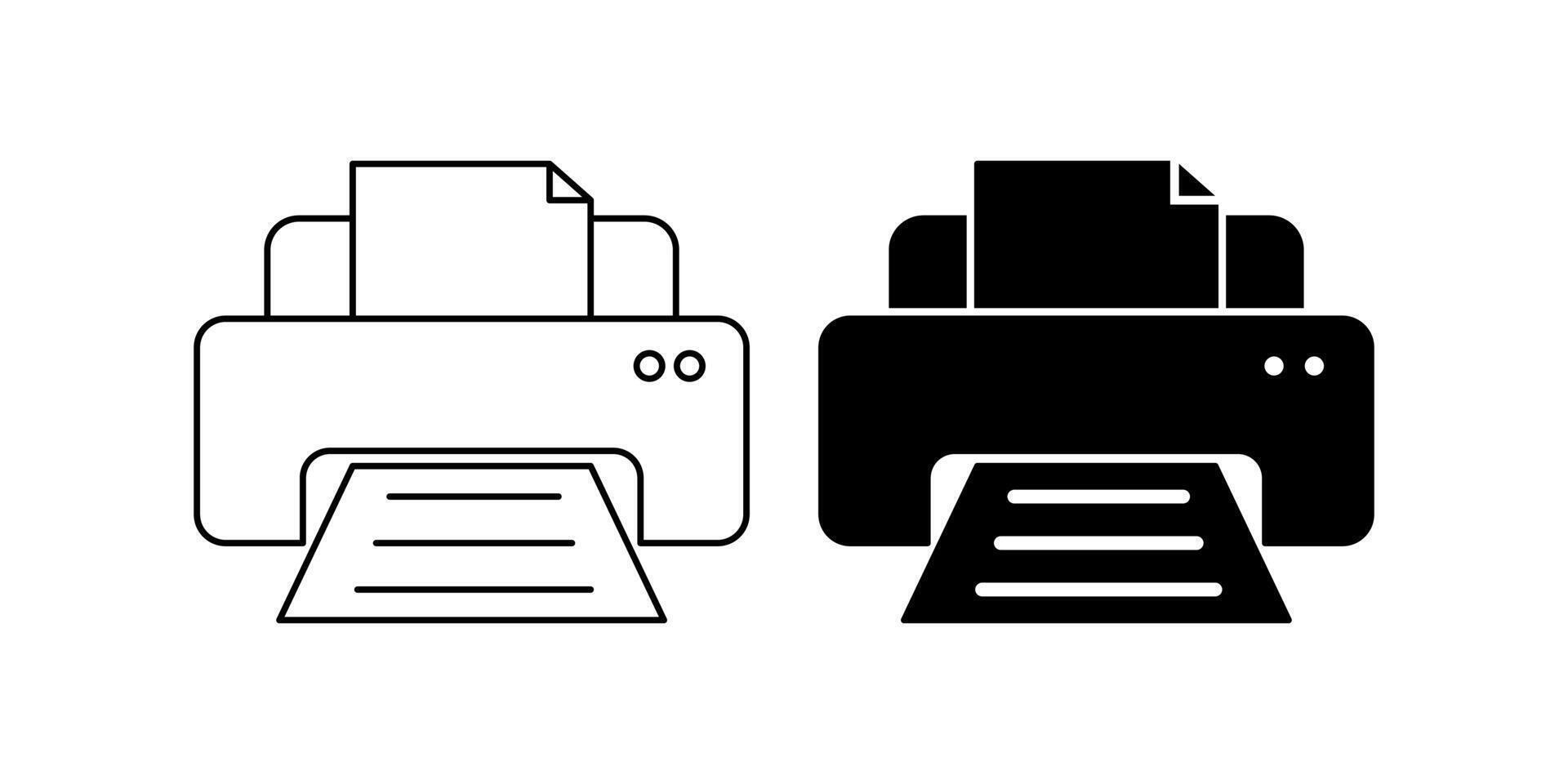 outline silhouette printer icon set isolated on white background vector