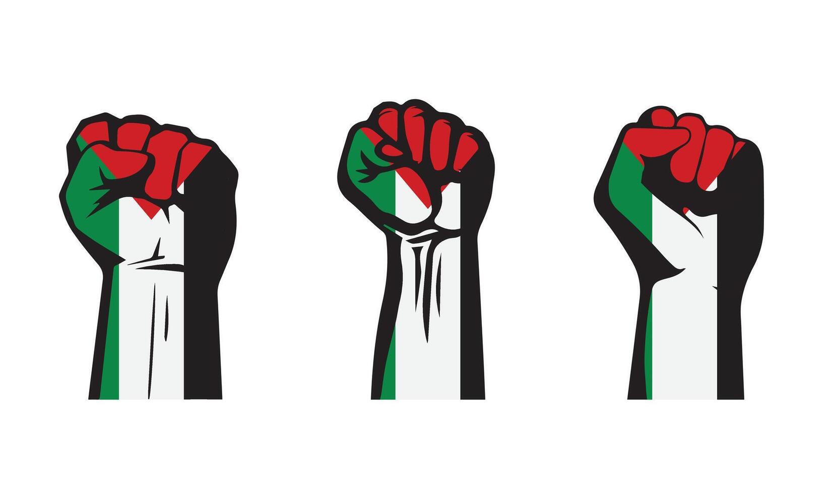 Set of fists with palestine flag isolated white background vector
