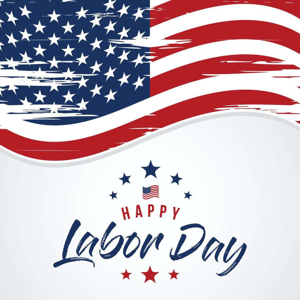 Labor Day greeting card with brush stroke background in United States national flag colors and hand lettering text Happy Labor Day. illustration. vector