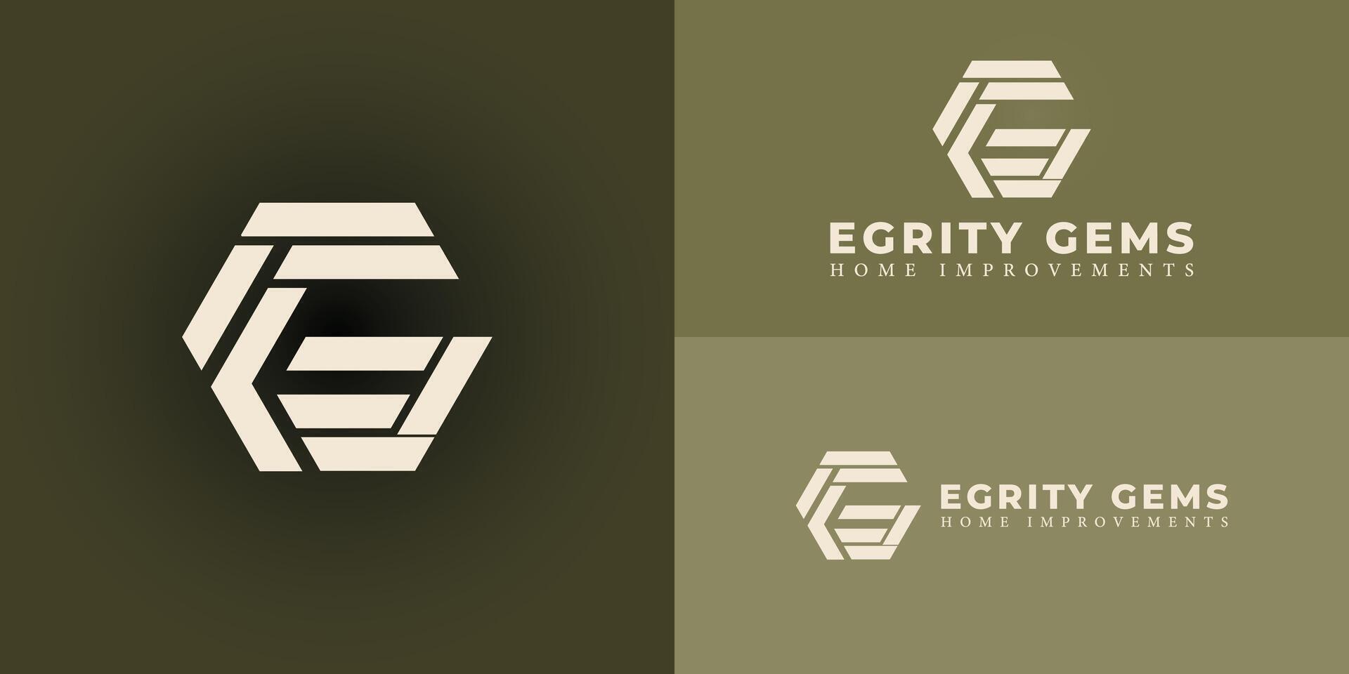Abstract initial hexagon letter EG or GE logo in soft gold color isolated on multiple background colors. The logo is suitable for home improvement business logo design inspiration templates. vector
