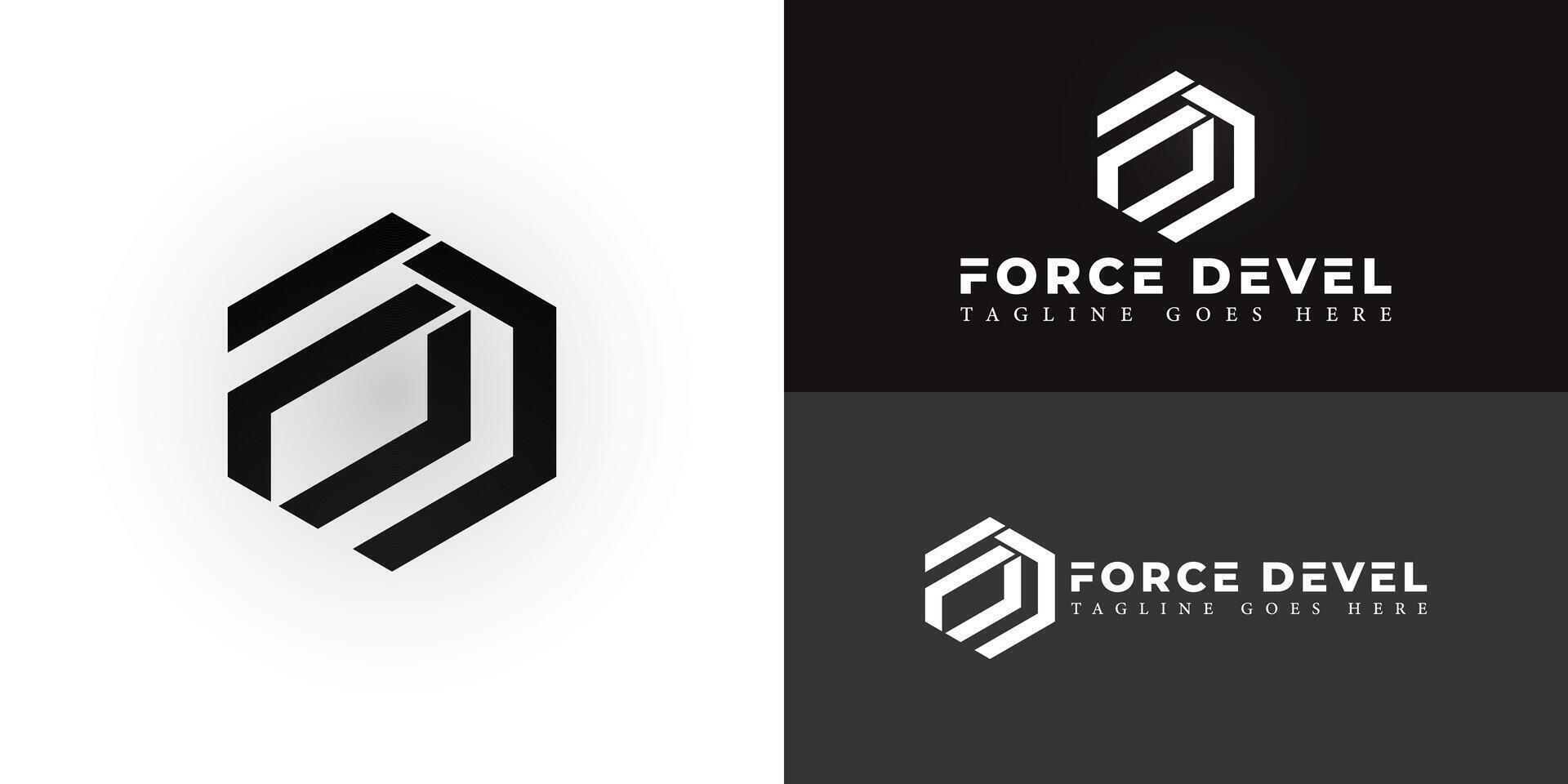 Abstract initial hexagon letter FD or DF logo in black color isolated on multiple background colors. The logo is suitable for business and technology company logo design inspiration templates. vector