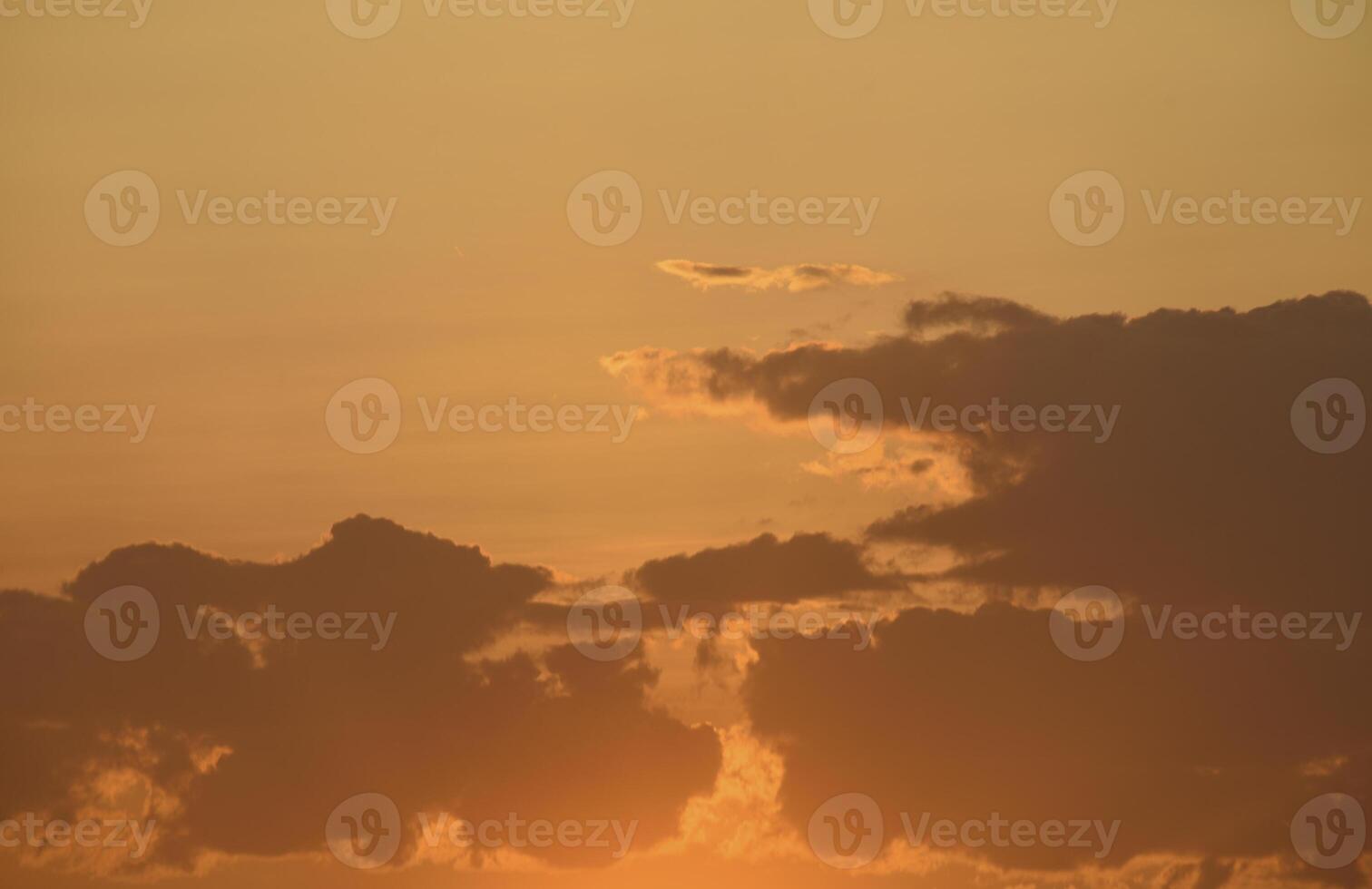 Colorful sunset in the evening. The setting disk of the sun over the forest. Clouds and a yellow sunset. photo