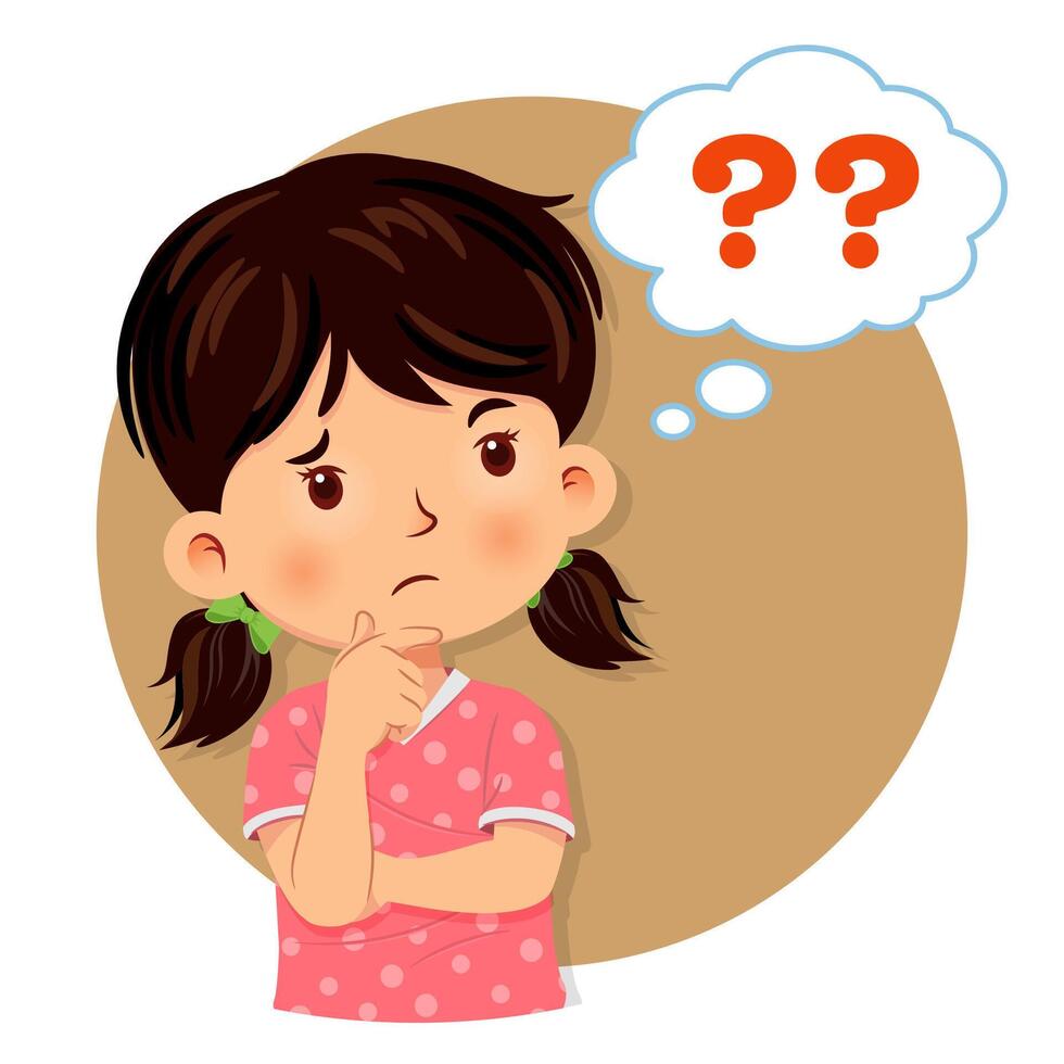 Little girl thinking. A bubble with question sign. Isolated on white background vector