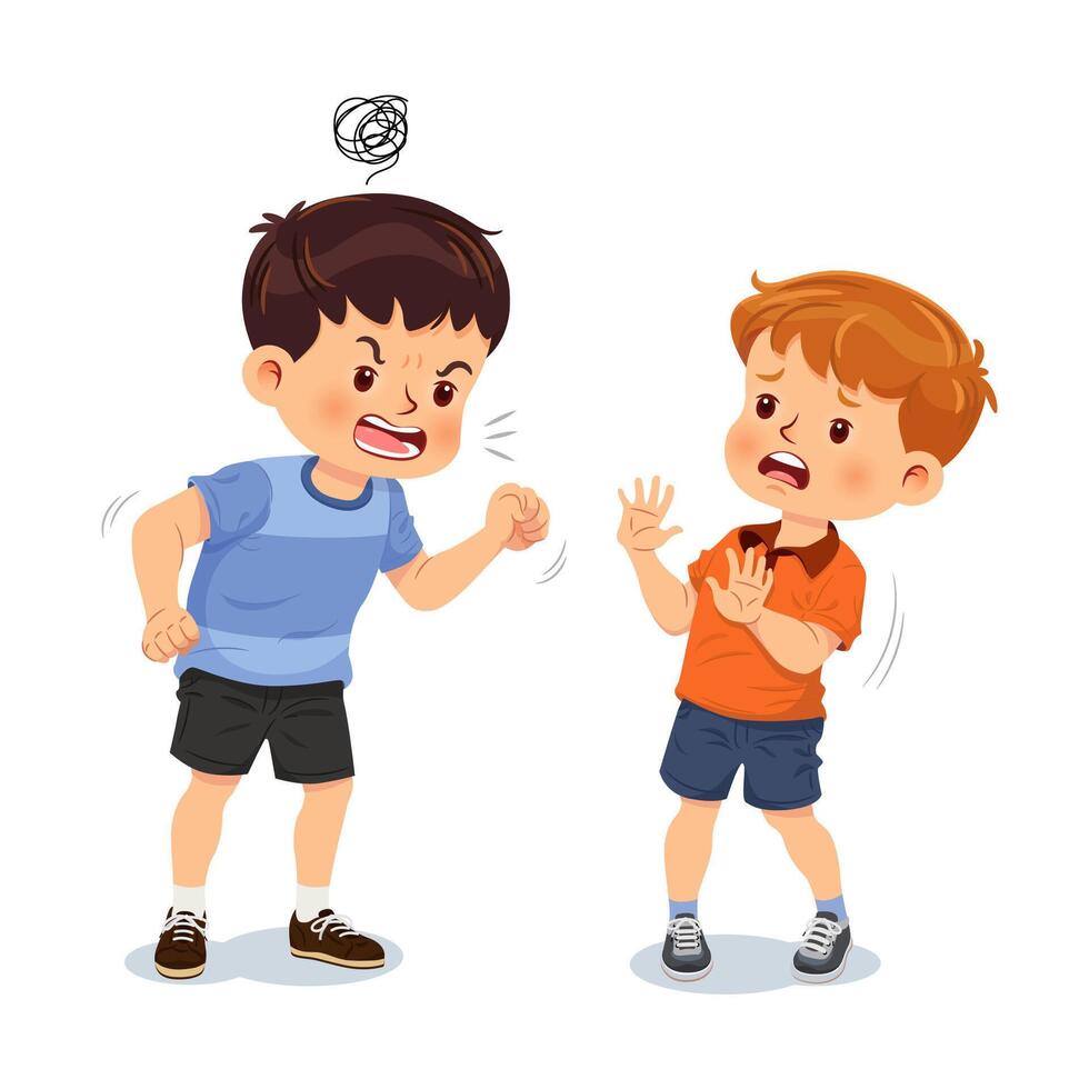 Angry boy shouting at a friend. Children are bullied vector