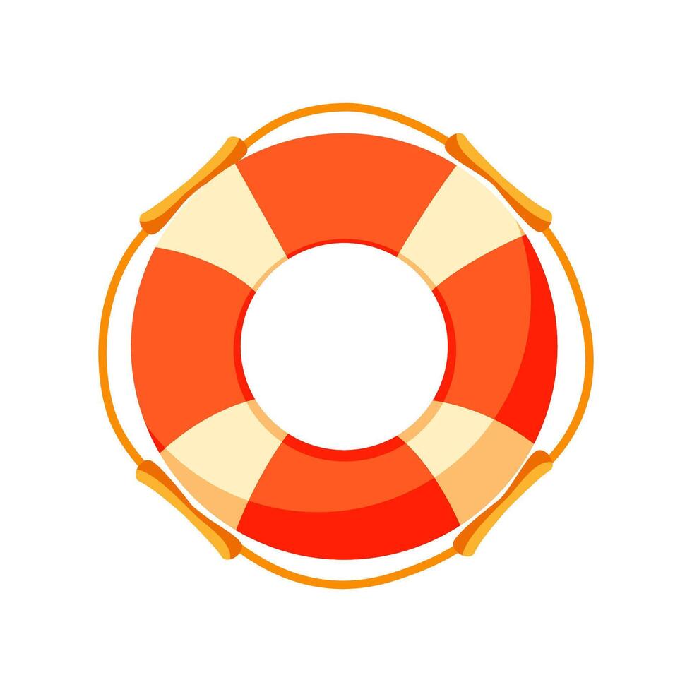 Cartoon lifebuoy ring with ropes. Red and white circle lifebuoy, equipment for life protection vector