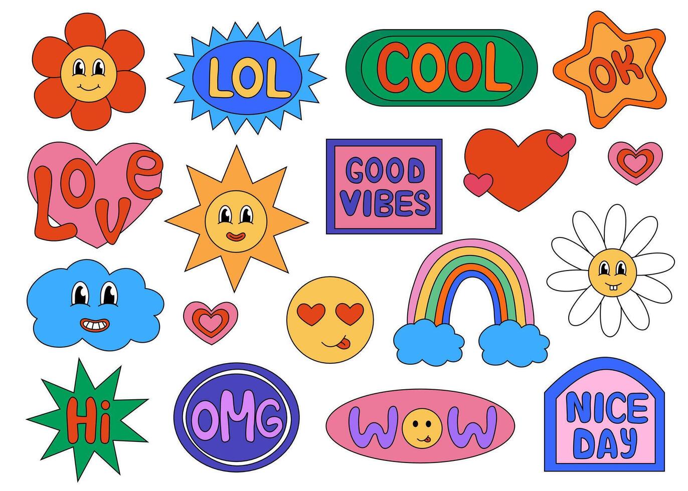 Collection of trendy cartoon retro stickers. vector