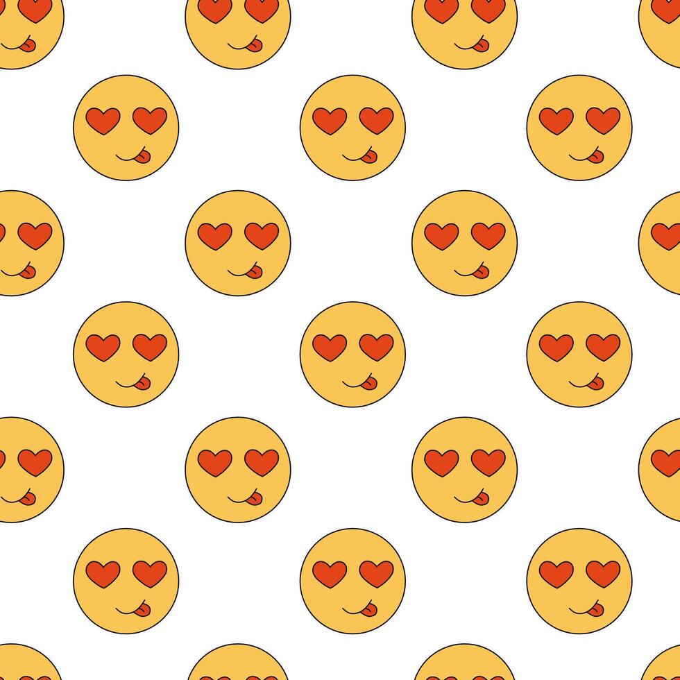 Seamless pattern with smiling face. Eyes in form hearts. Flat illustration. vector