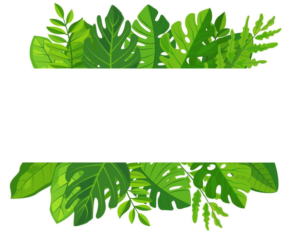 features a vibrant green leaves frame surrounding a blank white rectangular space perfect for mockups or copy space. lush foliage adds a touch of nature and freshness to any design vector