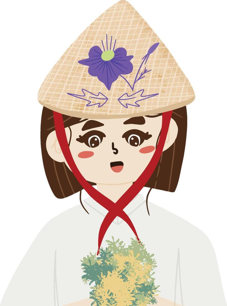 Vietnamese Tradition Womens With Bamboo Hat vector