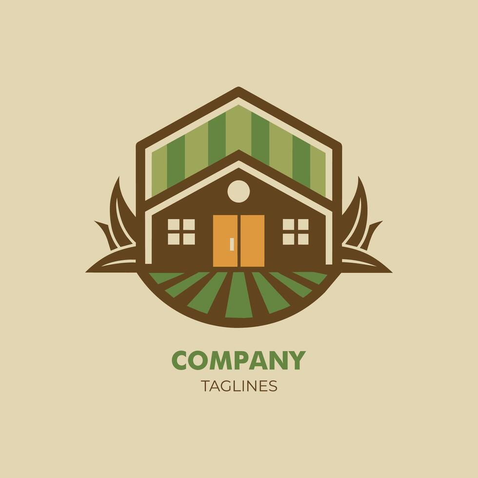 A Rustic Farmhouse Logo With Muted Greens and Browns vector