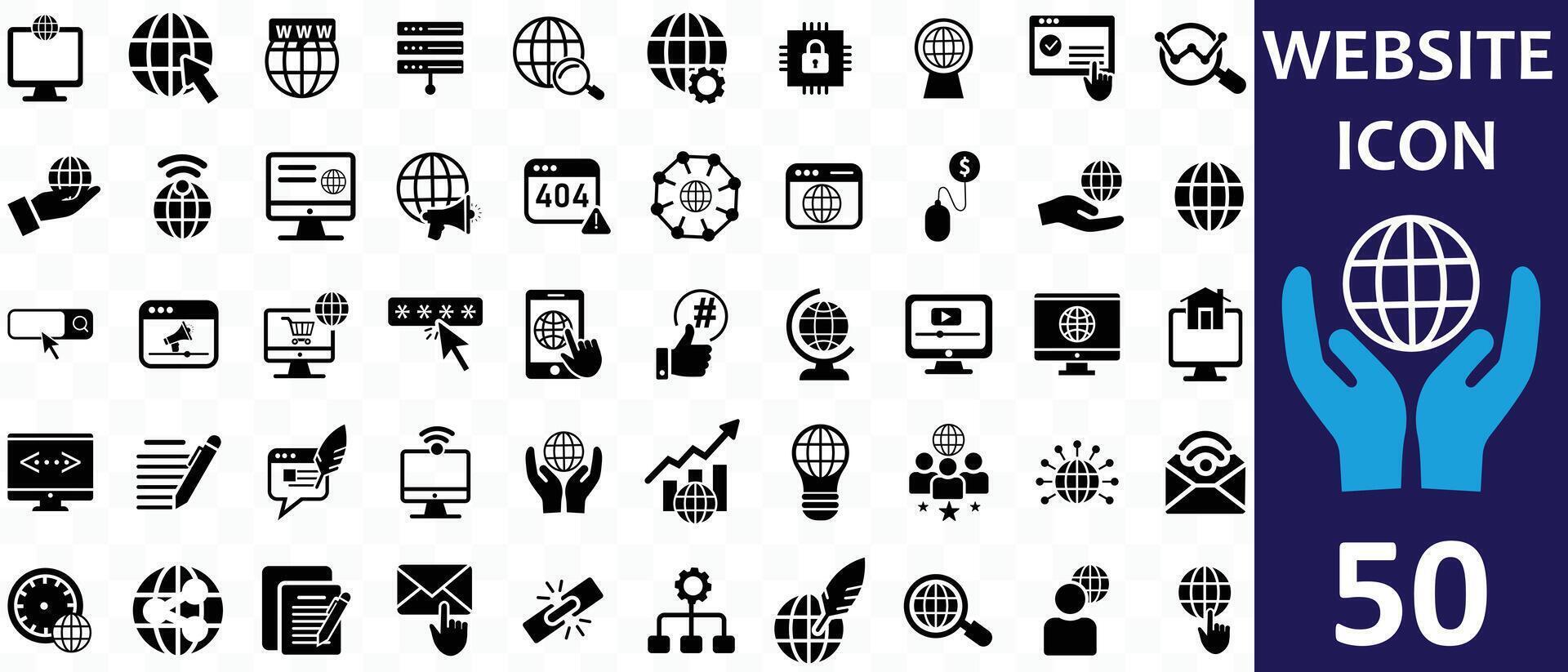 Website icon set. Containing web design, internet, content, SEO, hosting, server, homepage and e-commerce icon. Solid icon collection. illustration. vector