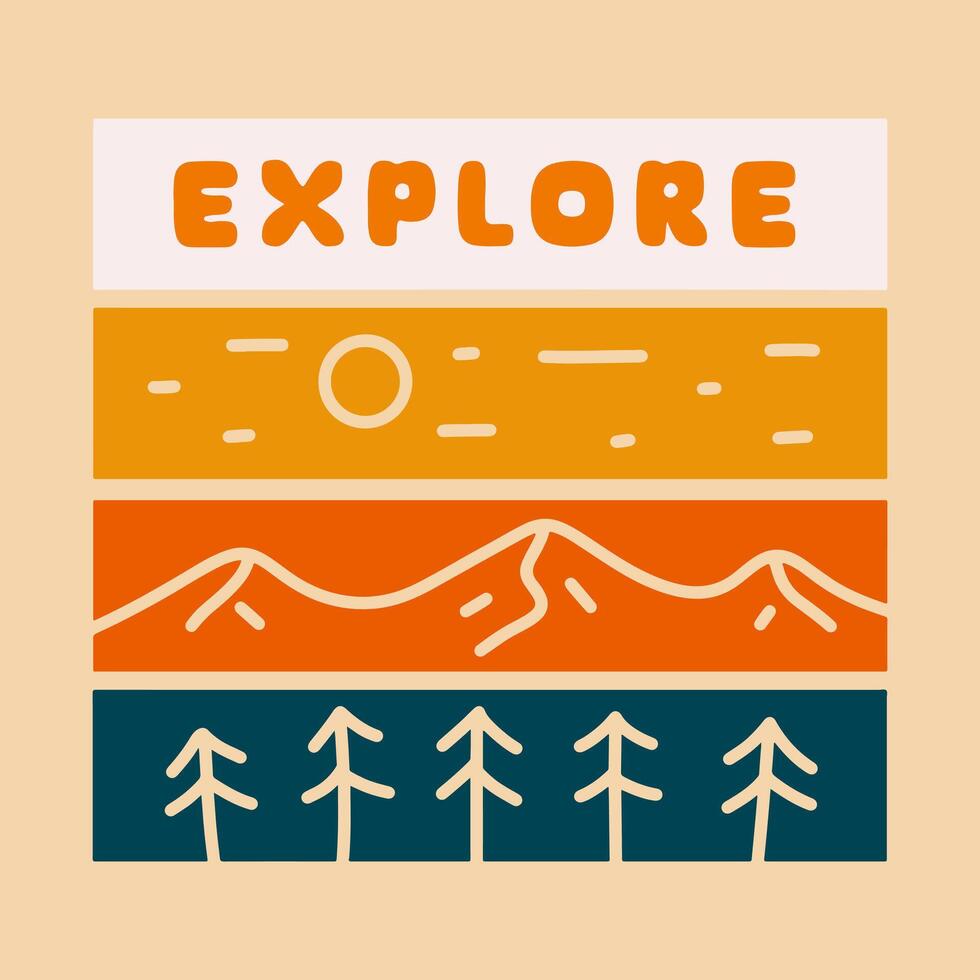 Nature explore the mountain in four part design mono line for t shirt, sticker, background and other vector