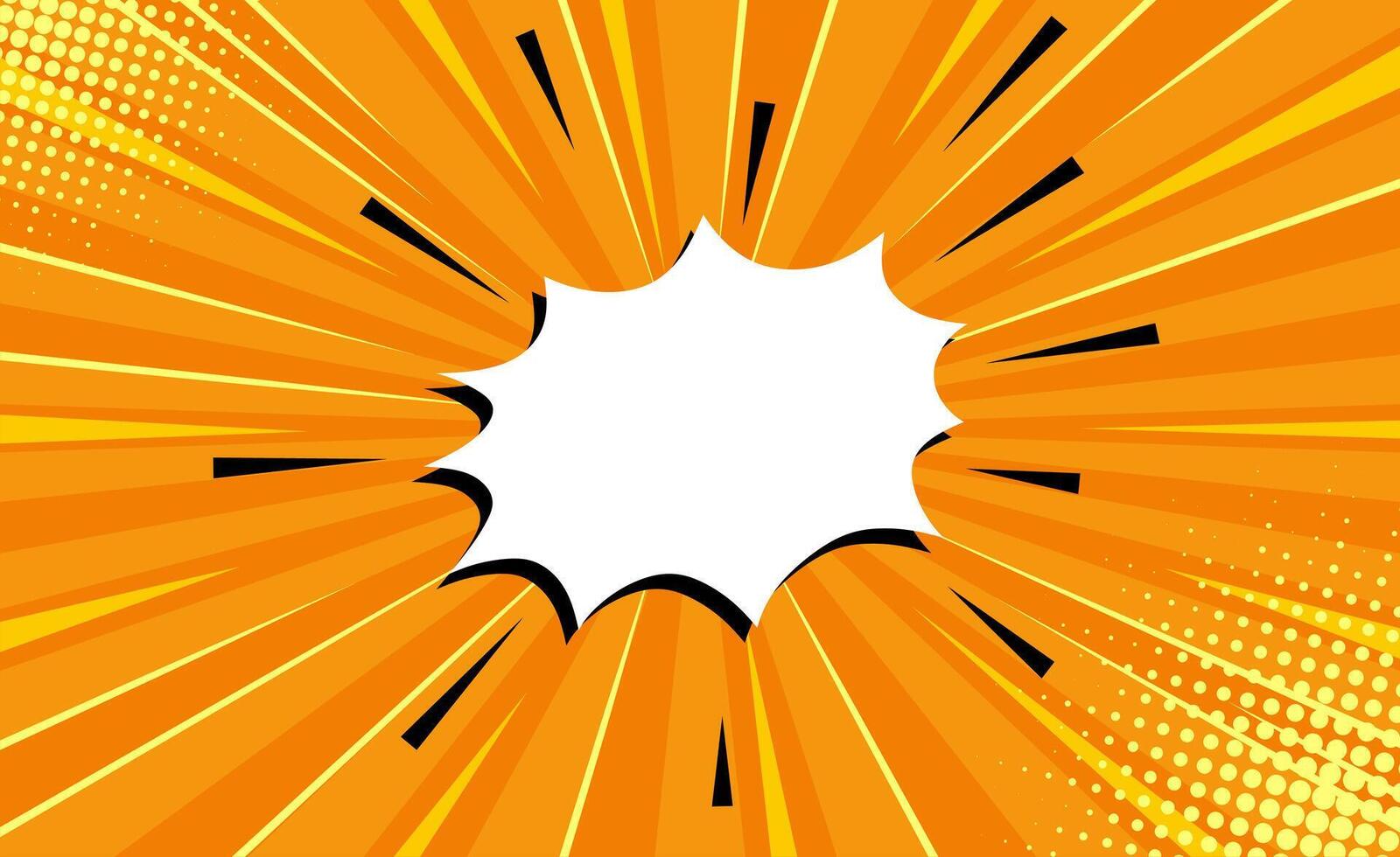 Retro comic expression empty speech bubble with colorful halftone shadow on yellow stripes background. vector