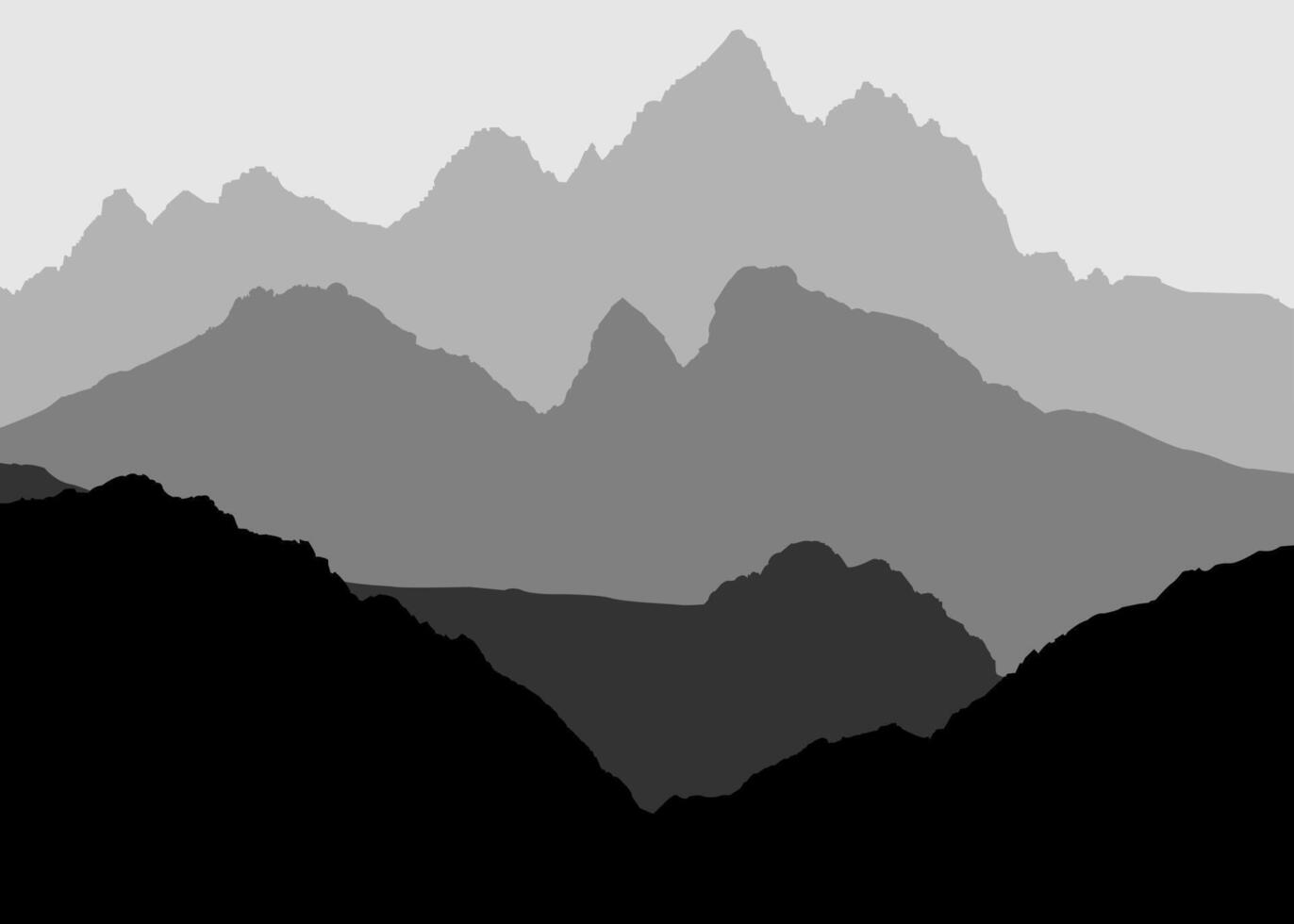 Monochrome silhouettes of mountains on a gray background. vector