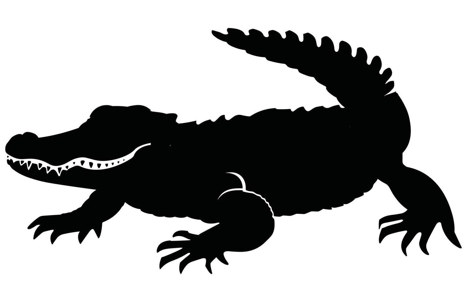 Crocodile and alligator silhouette, Alligator straight tail silhouette vector