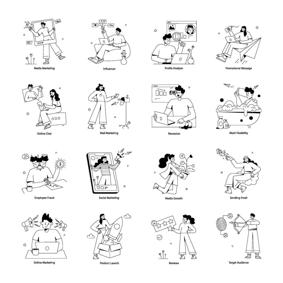 Handy Collection of Business Marketing Outline Mini Illustrations vector