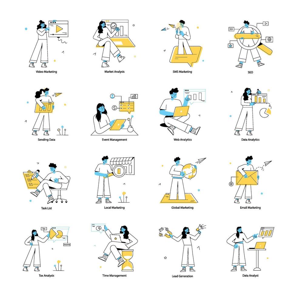Latest Pack of Marketing Services Outline Mini Illustrations vector