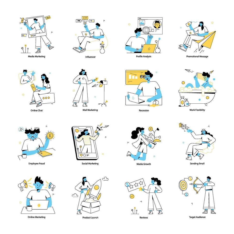 Handy Collection of Business Marketing Outline Mini Illustrations vector