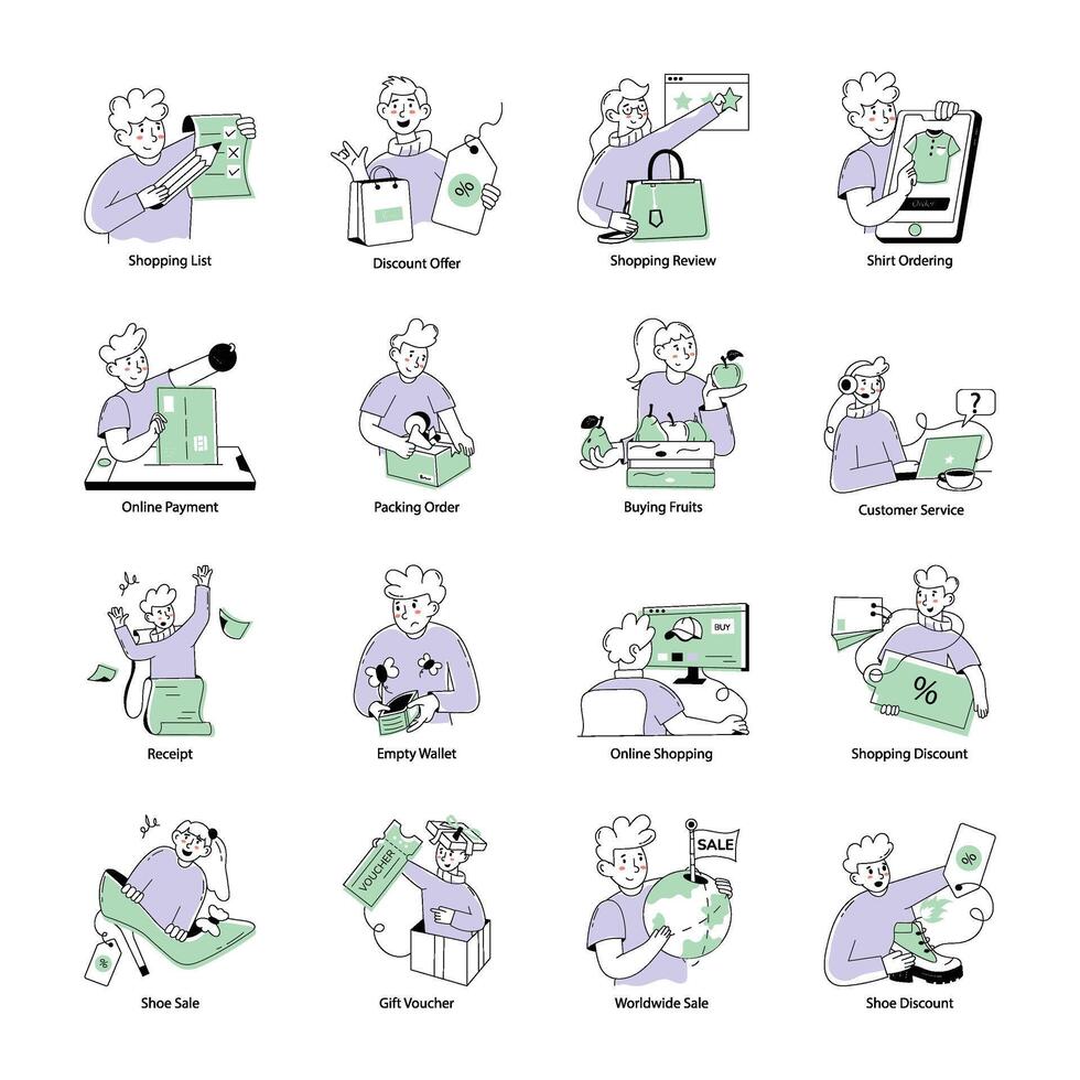 Latest Collection of Shopping Doodle Mini Illustrations vector