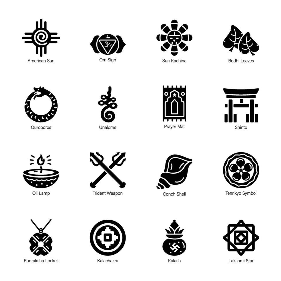 Bundle of Sacred Symbols Solid Icons vector
