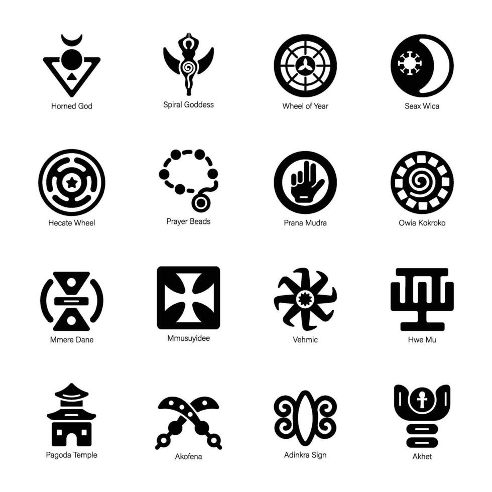 Pack of Spiritual Adinkra Symbols Solid Icons vector