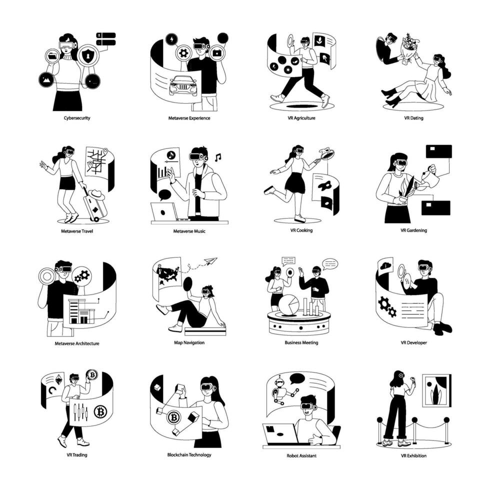 Bundle of Metaverse Glyph Illustrations vector