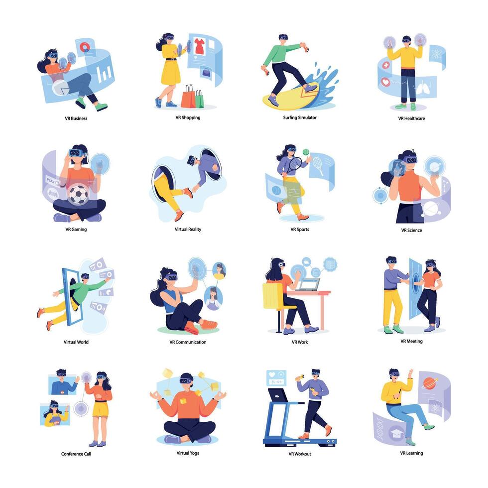 Collection of Virtual Reality Flat Illustrations vector