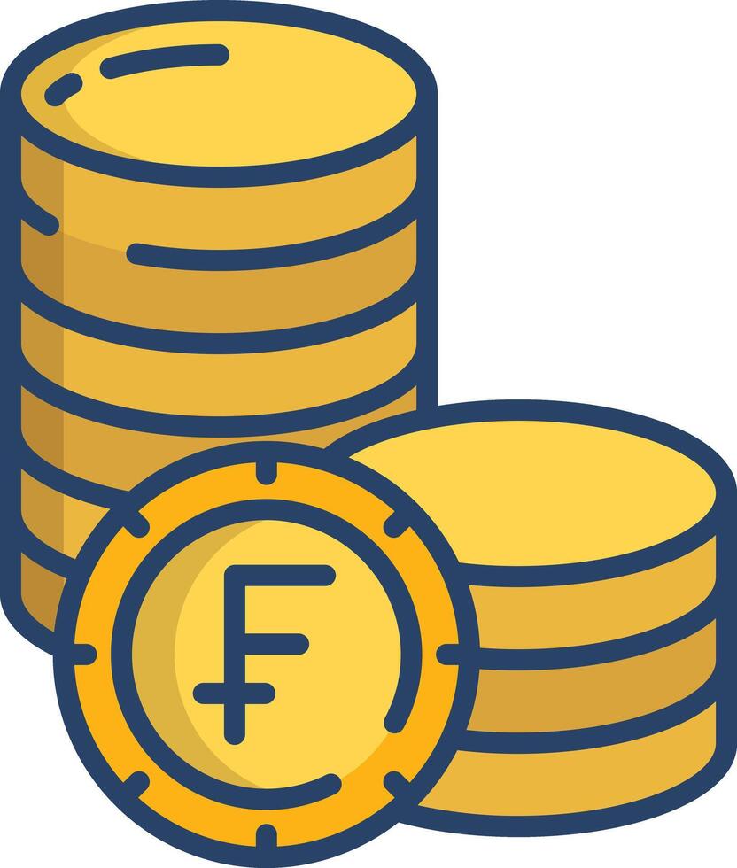 Swiss Franc coin linear color illustration vector