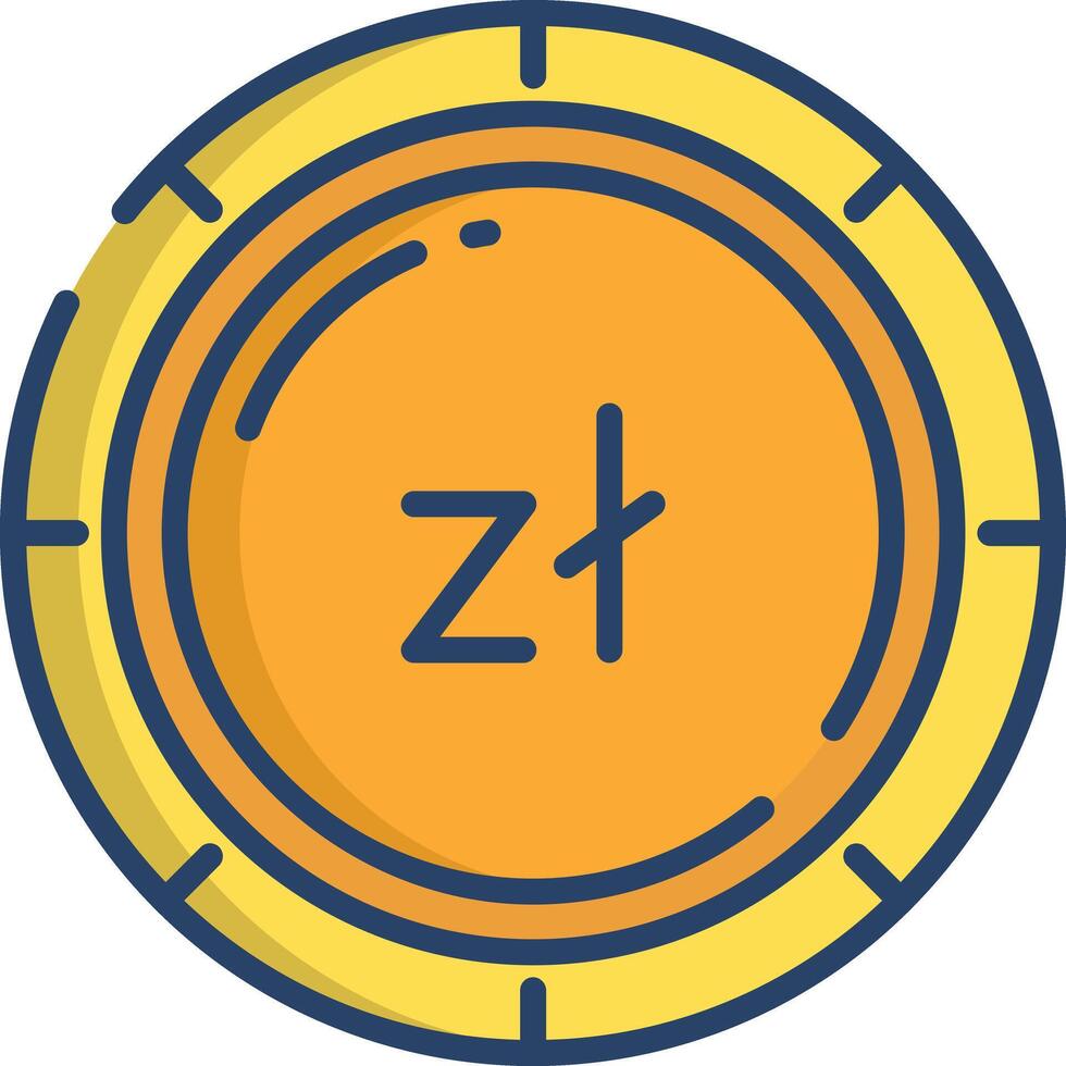 Zloty coin linear color illustration vector