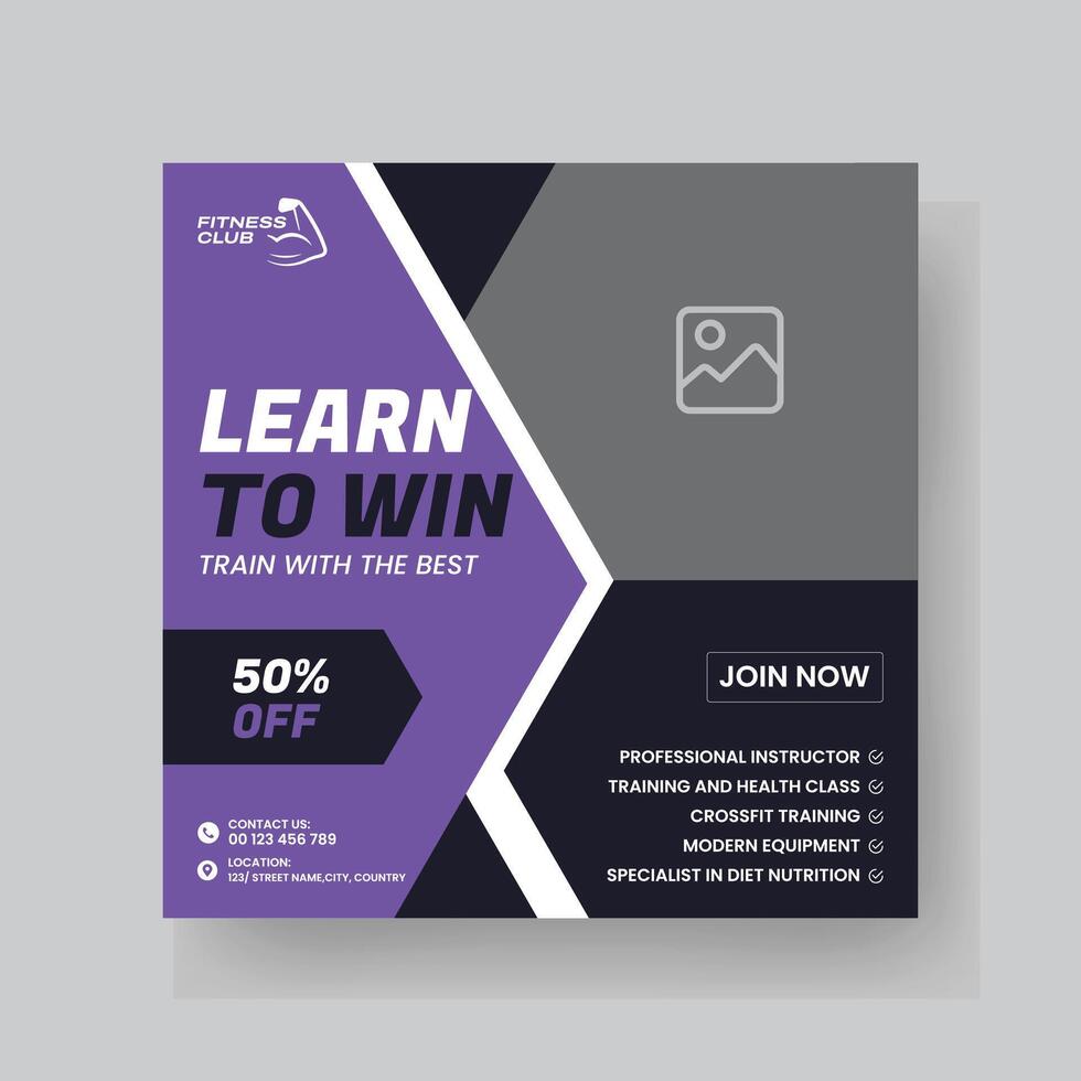 Gym and Fitness Social Media Post Template Design. vector