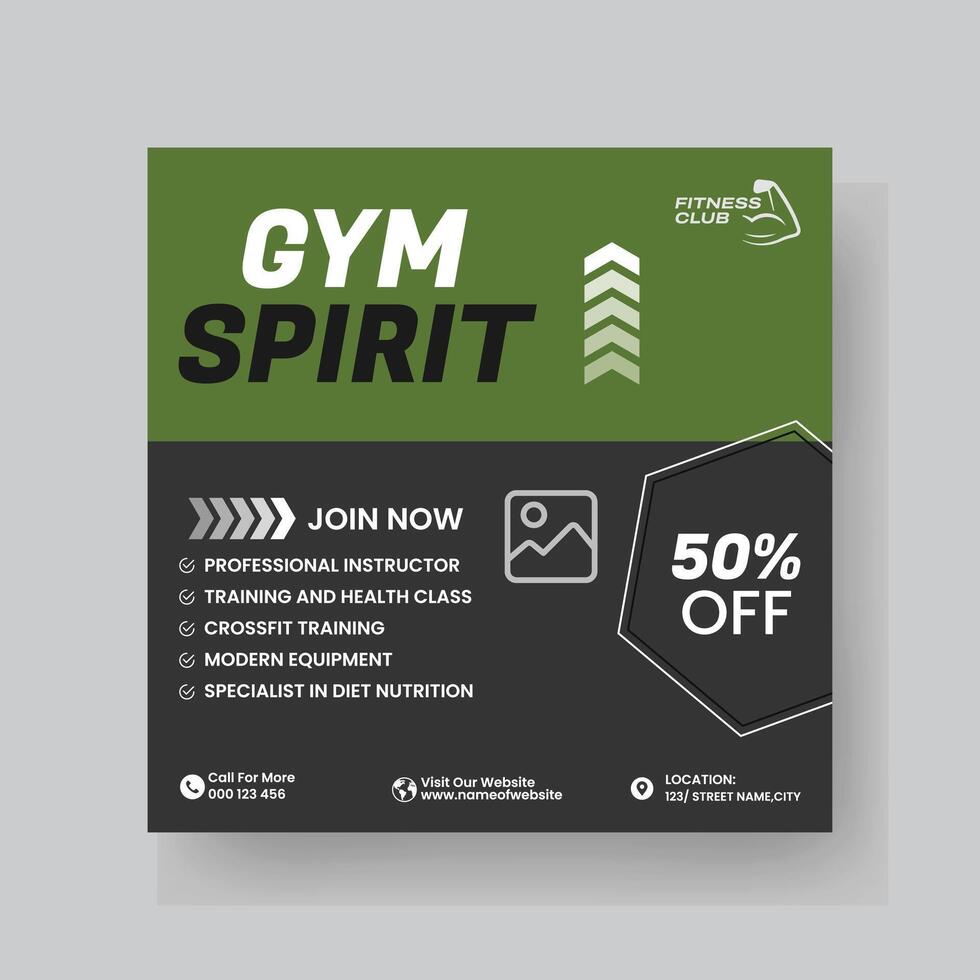 Gym and Fitness Social Media Post Template Design. vector