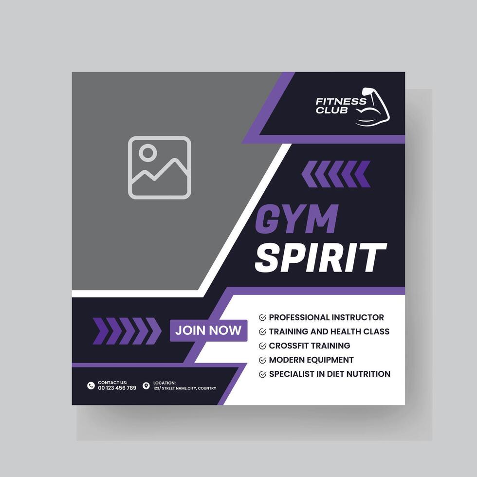 Gym and Fitness Social Media Post Template Design. vector