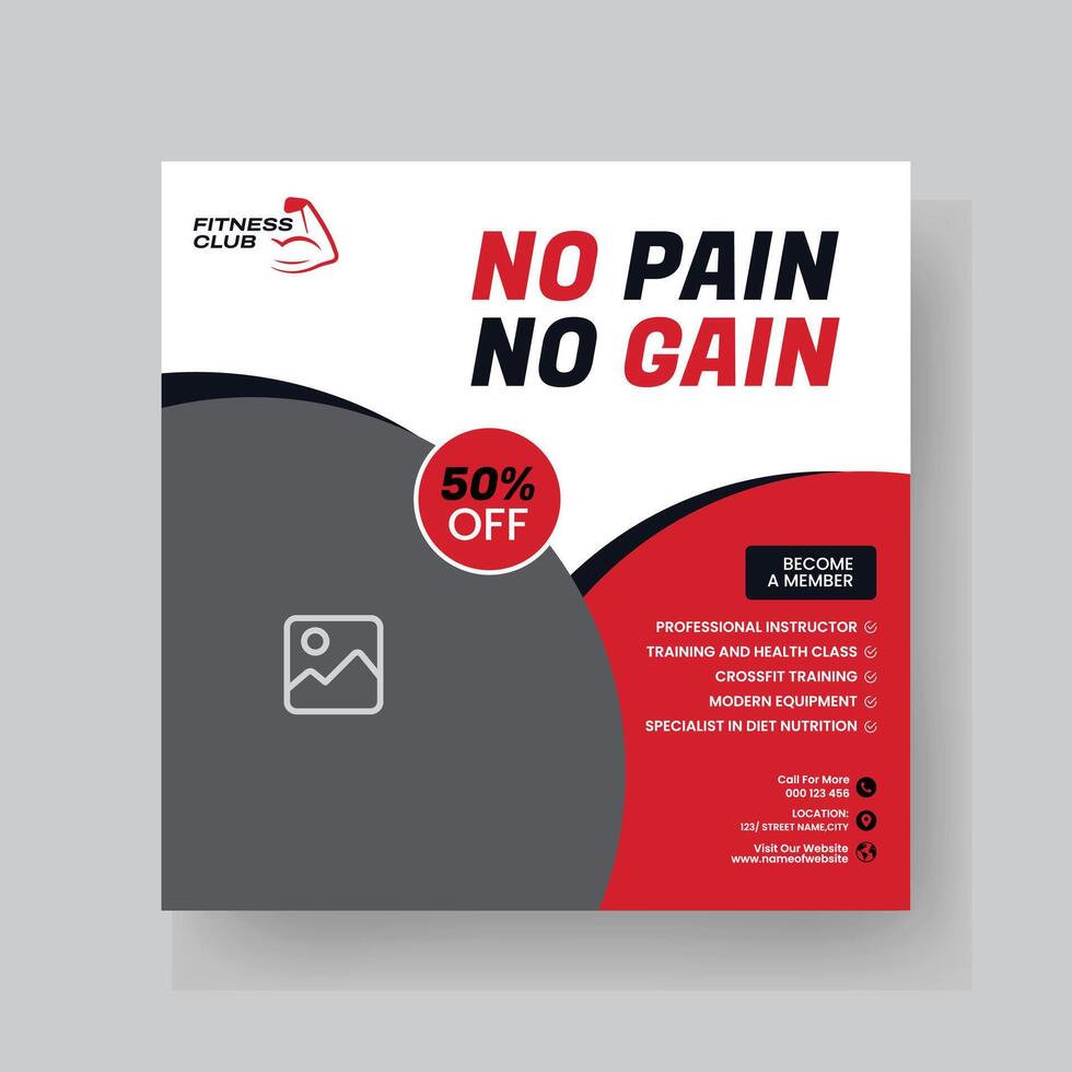 Gym and Fitness Social Media Post Template Design. vector