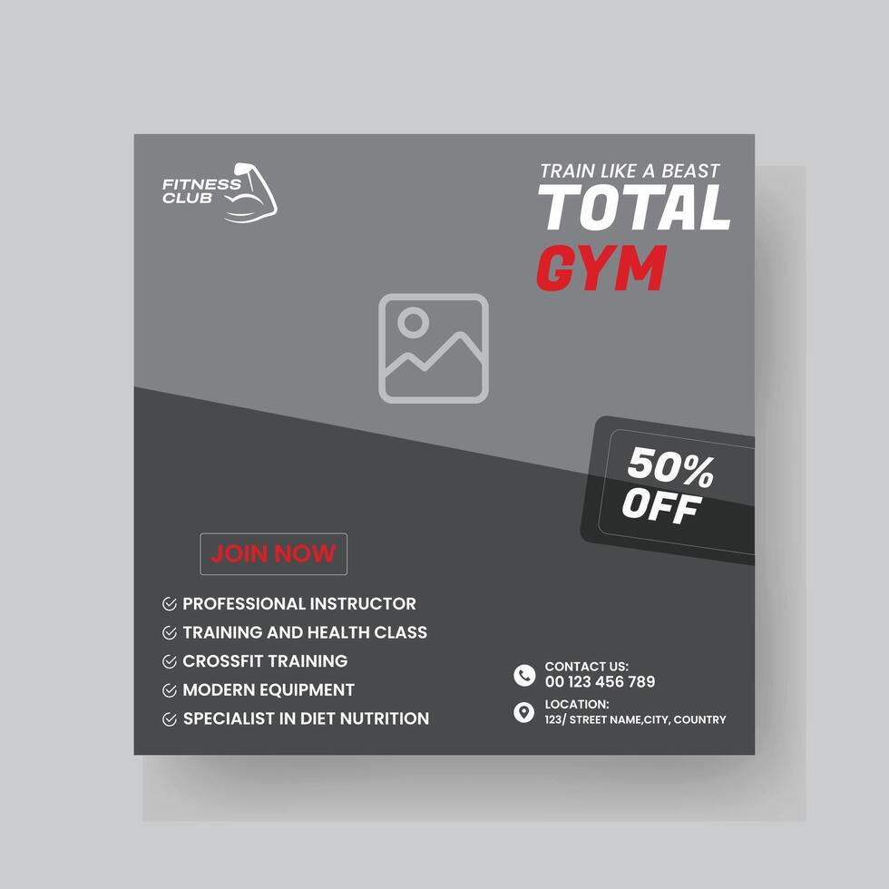 Gym and Fitness Social Media Post Template Design. vector
