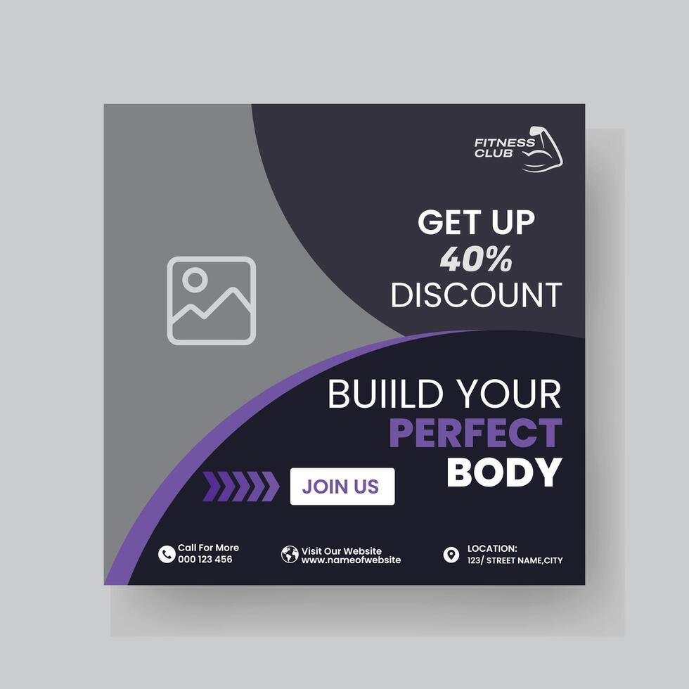 Gym and Fitness Social Media Post Template Design. vector