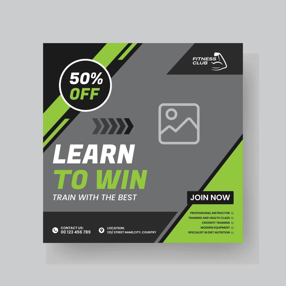 Gym and Fitness Social Media Post Template Design. vector