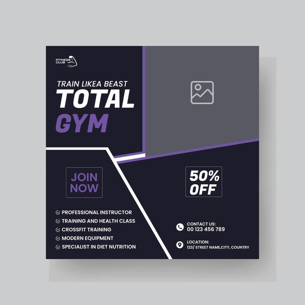 Gym and Fitness Social Media Post Template Design. vector