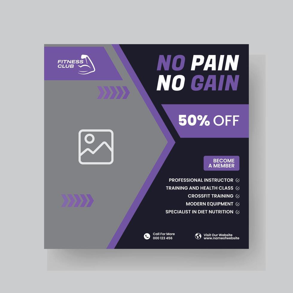 Gym and Fitness Social Media Post Template Design. vector