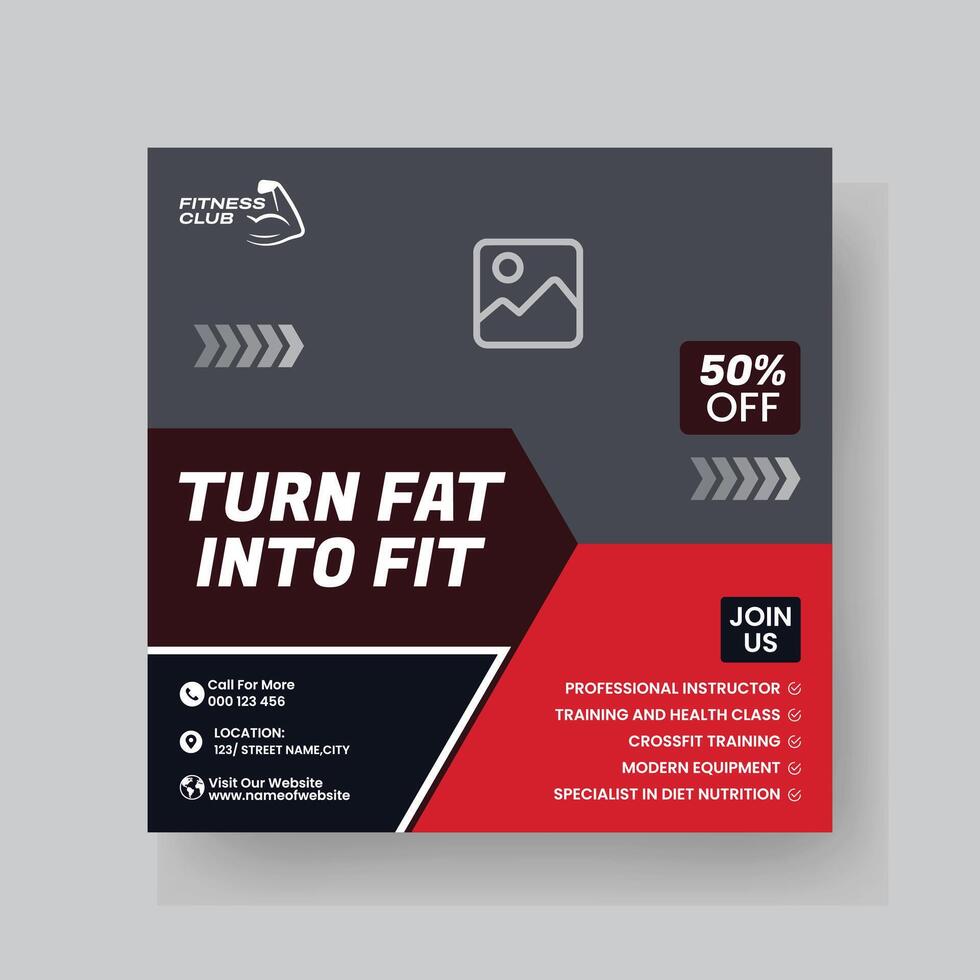 Gym and Fitness Social Media Post Template Design. vector