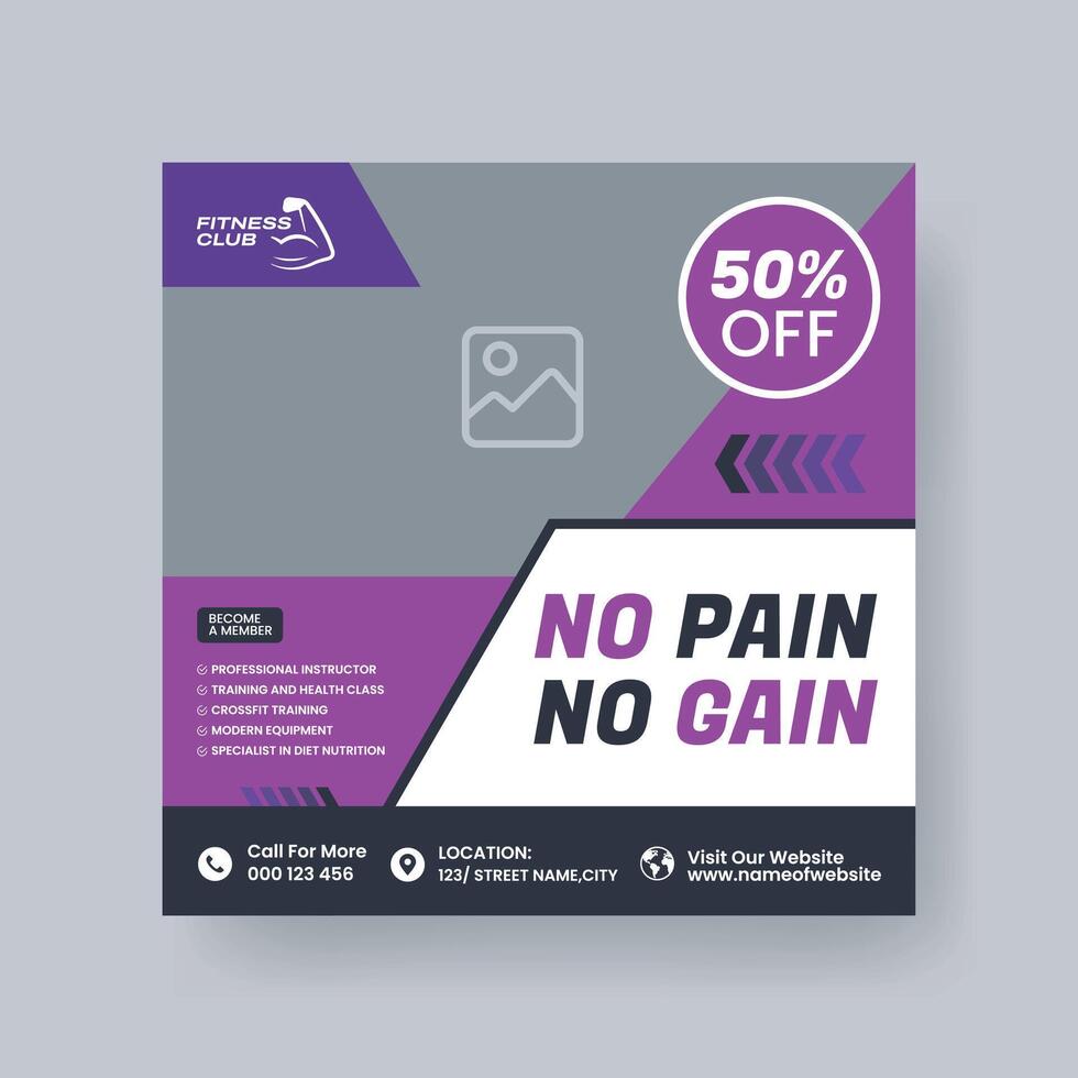 Gym and Fitness Social Media Post Template Design. vector