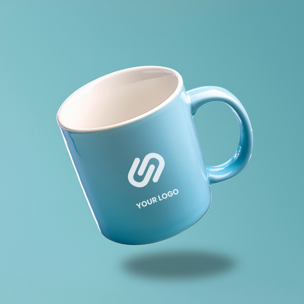 Logo mockup editable design on sky blue coffee cup psd