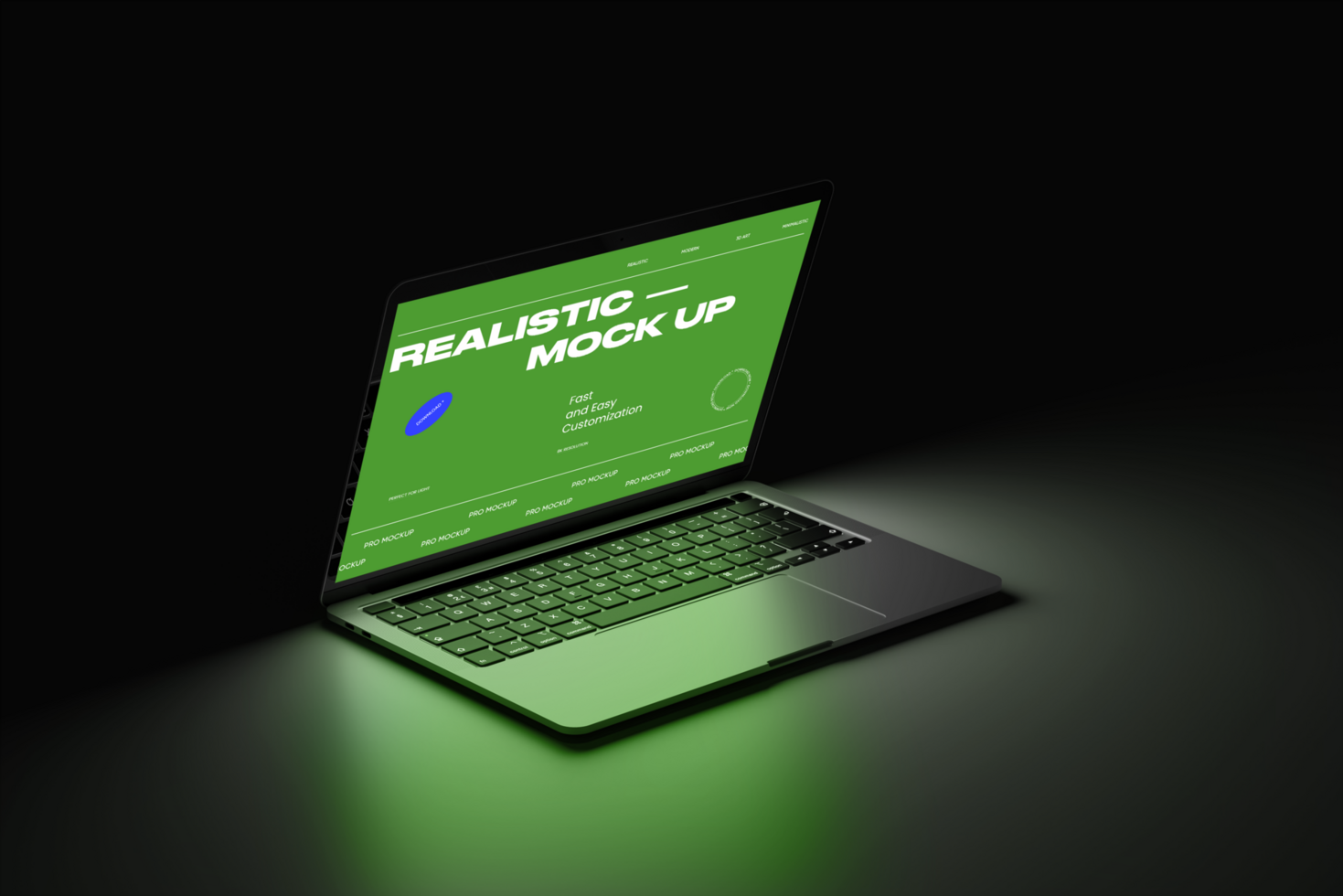 Laptop and keyboard mockup set on dark background psd