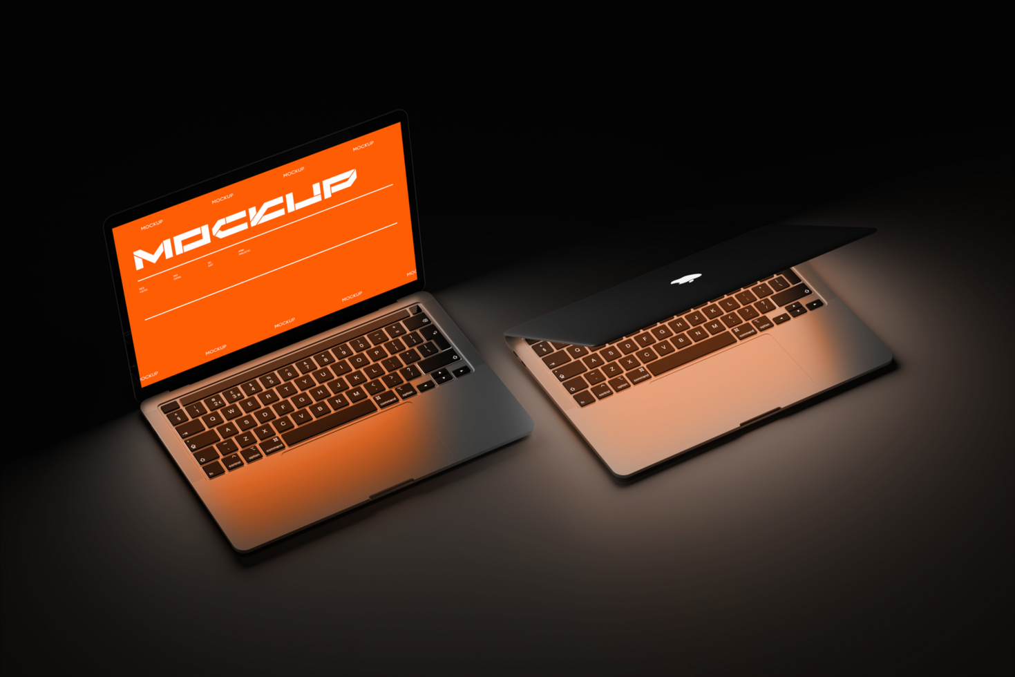 Laptop mockup set on the light and wall background psd