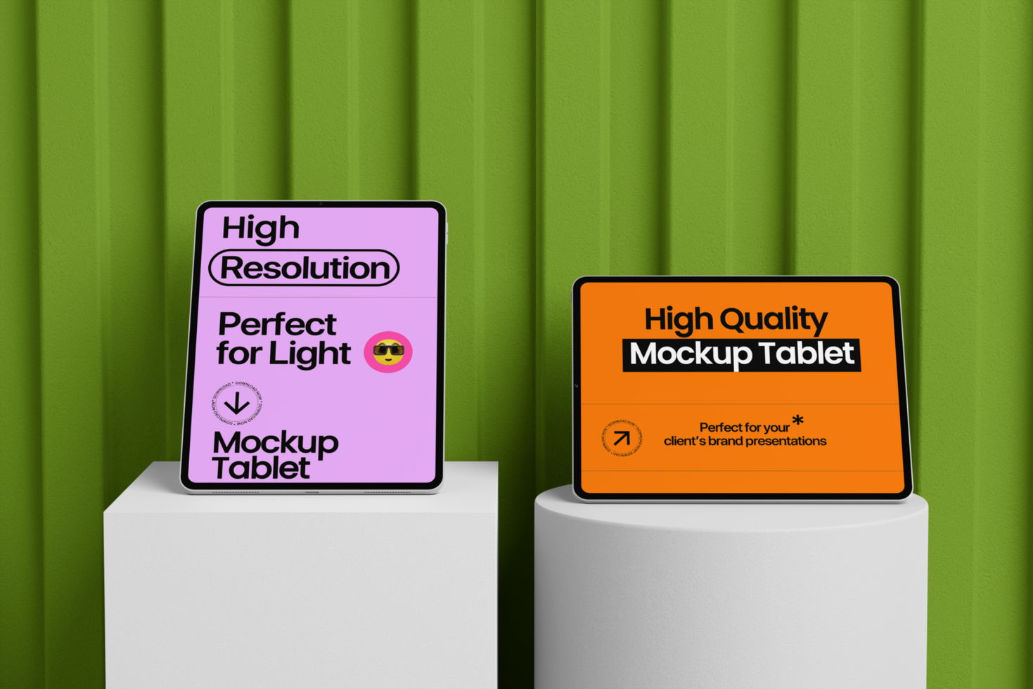Tablet mockup on the podium with fence background psd