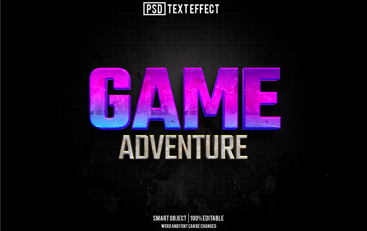 game adventure text effect, font editable, typography, 3d text psd