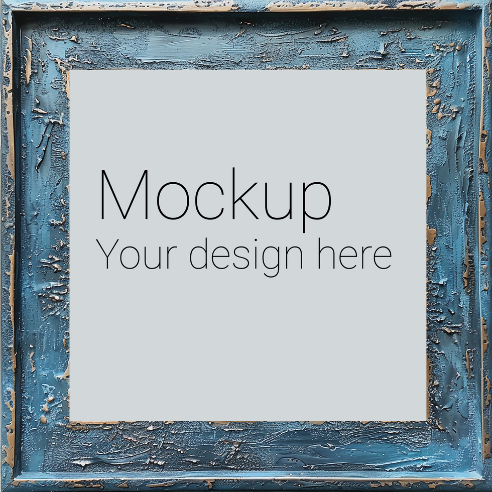 Mockup of blue frame with gold pattern for poster or photo psd