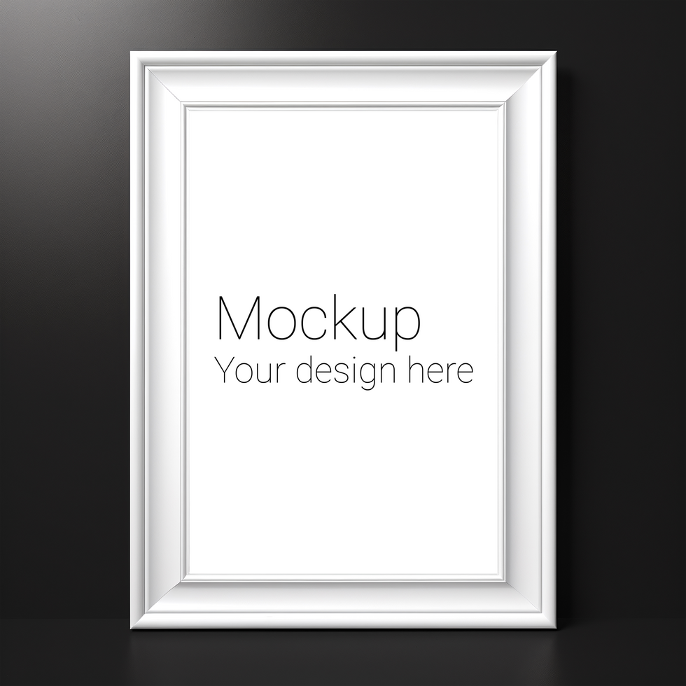 Mockup of white frame for poster or photo on black background psd