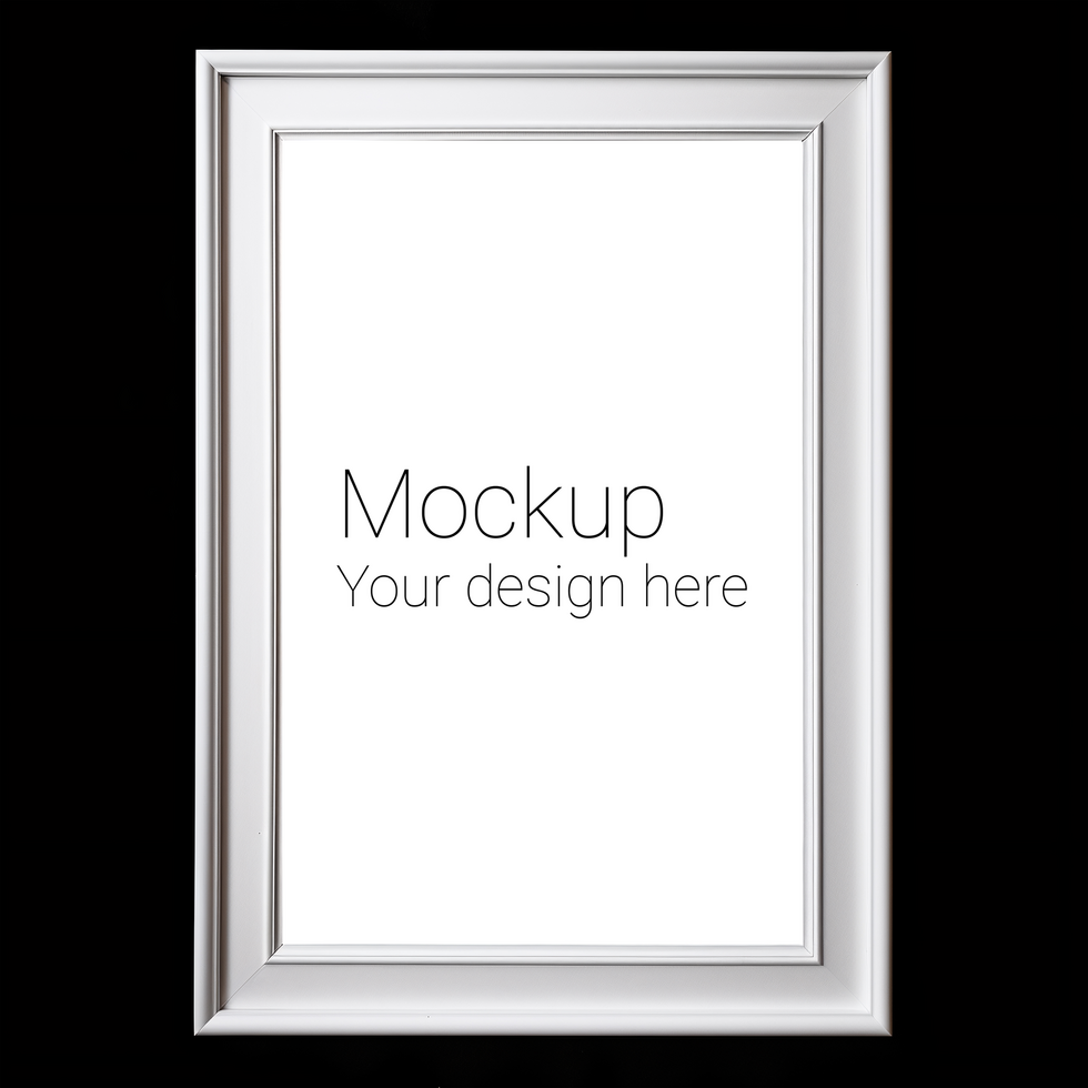Mockup of white frame for poster or photo on black background psd
