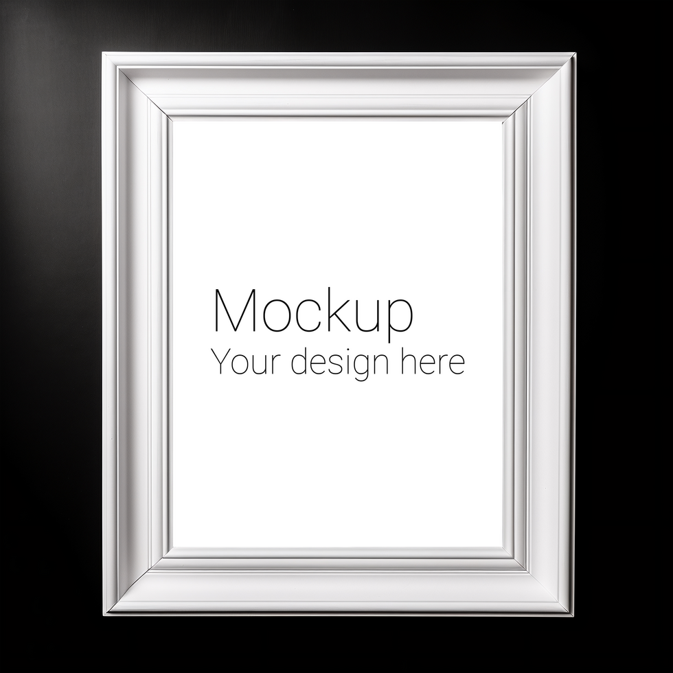 Mockup of white frame for poster or photo on black background psd