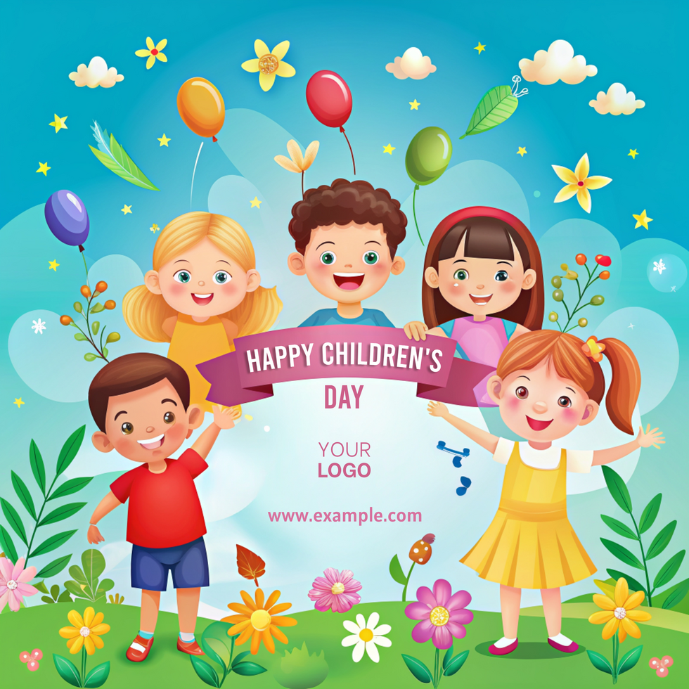 A group of children are holding balloons and smiling psd